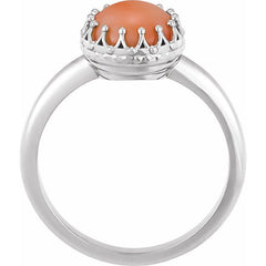 Platinum 5 mm Natural Pink Coral Crown Cabochon Ring