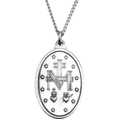 Sterling Silver 23x16 mm Oval Miraculous Medal 18" Necklace