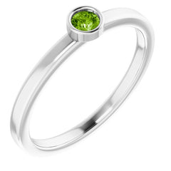 14K White 3 mm Natural Peridot Ring
