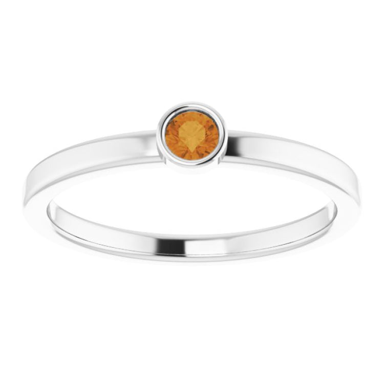 Platinum 3 mm Natural Citrine Ring