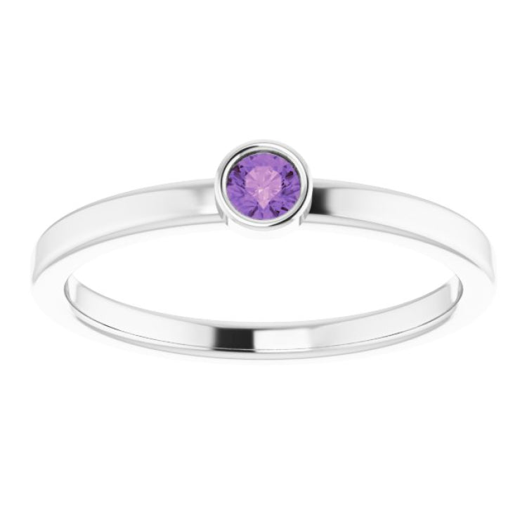 Rhodium-Plated Sterling Silver 3 mm Natural Amethyst Ring
