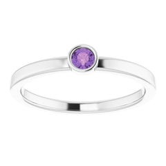 Rhodium-Plated Sterling Silver 3 mm Natural Amethyst Ring