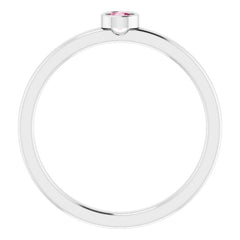 Rhodium-Plated Sterling Silver 3 mm Natural Pink Tourmaline Ring