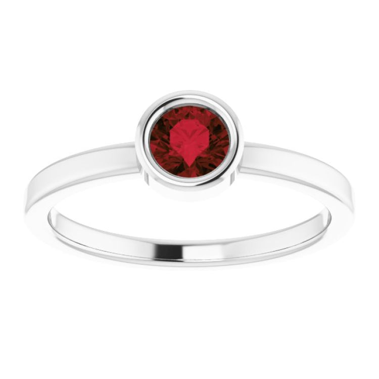 14K White 4.5 mm Natural Mozambique Garnet Ring