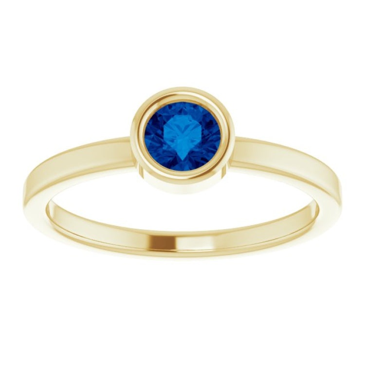 14K Yellow 4.5 mm Lab-Grown Blue Sapphire Ring