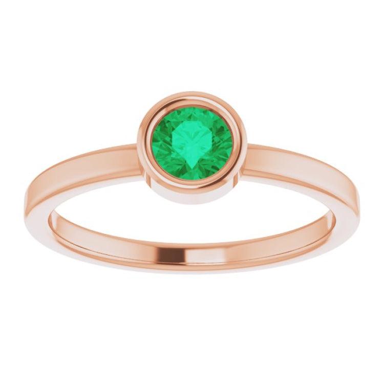 14K Rose 4.5 mm Natural Emerald Ring