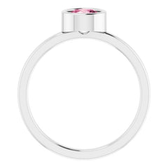 14K White 5.5 mm Natural Pink Tourmaline Ring