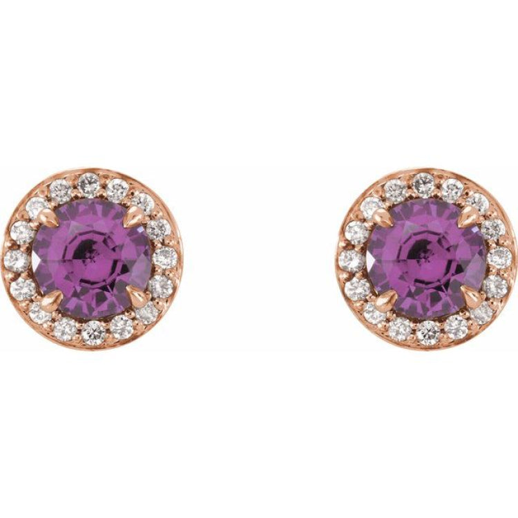 14K Rose 5 mm Natural Amethyst & 1/8 CTW Natural Diamond Earrings