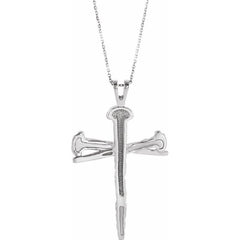Sterling Silver 18x26 mm Nail Design Cross 18" Necklace