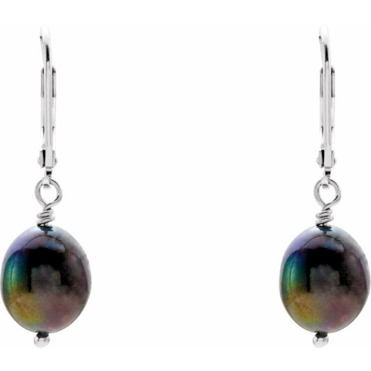 Sterling Silver Cultured Black Freshwater Pearl Earrings