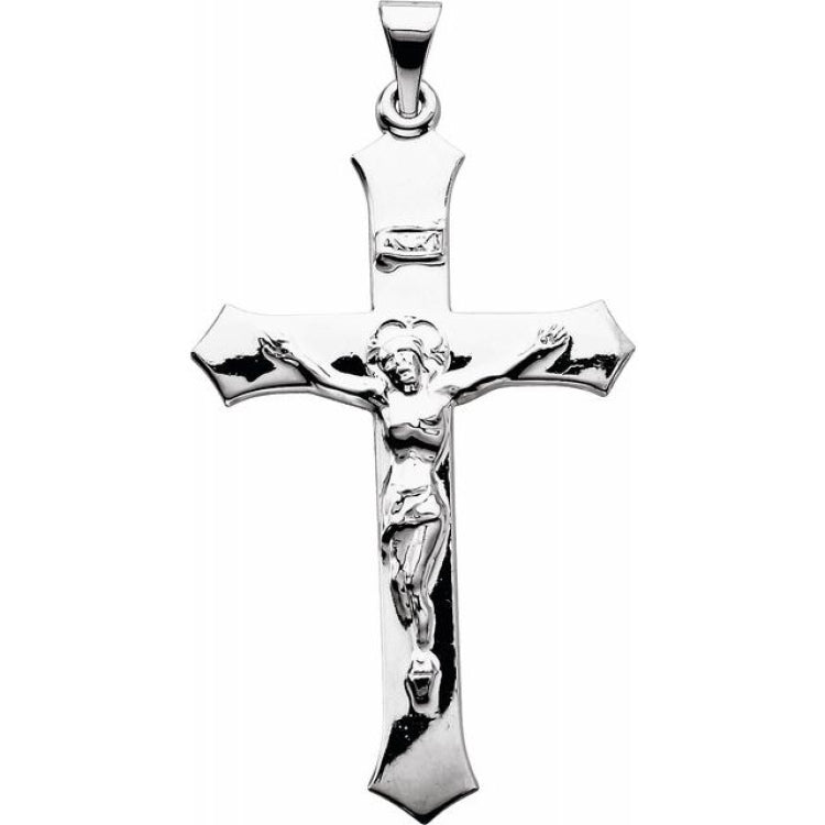 14K White Crucifix Pendant