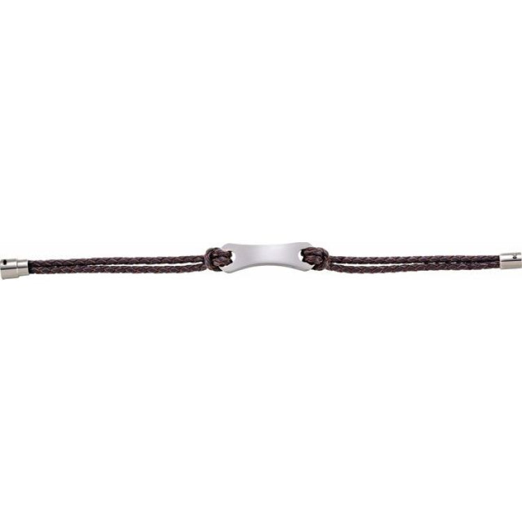 Stainless Steel 3 mm Dark Brown Leather 8 1/2" Bracelet