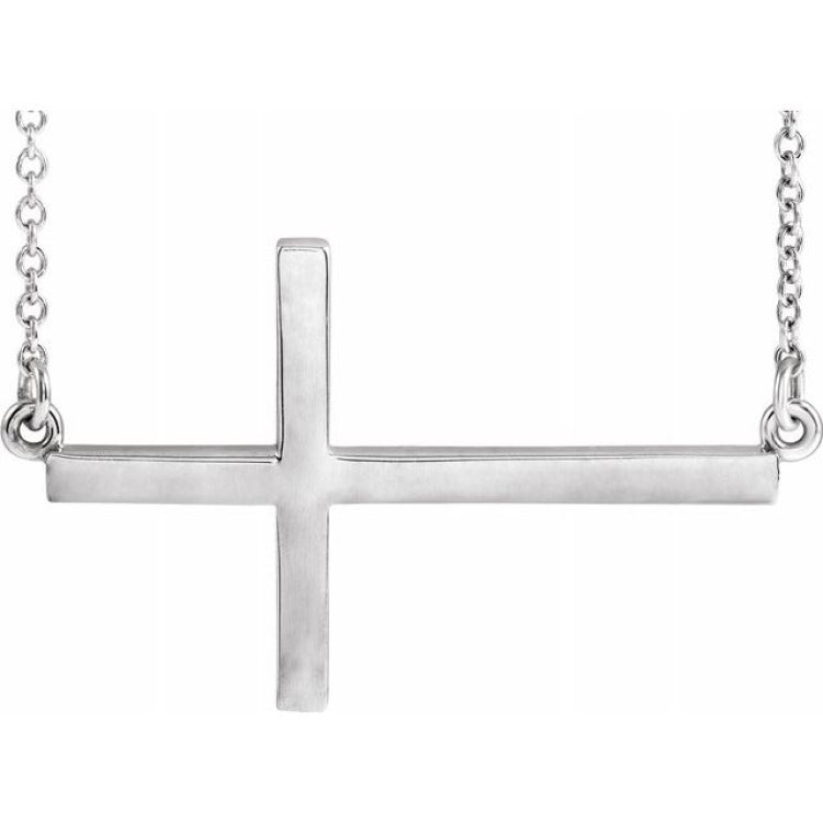 Sterling Silver 28x16.2 mm Sideways Cross 16-18" Necklace