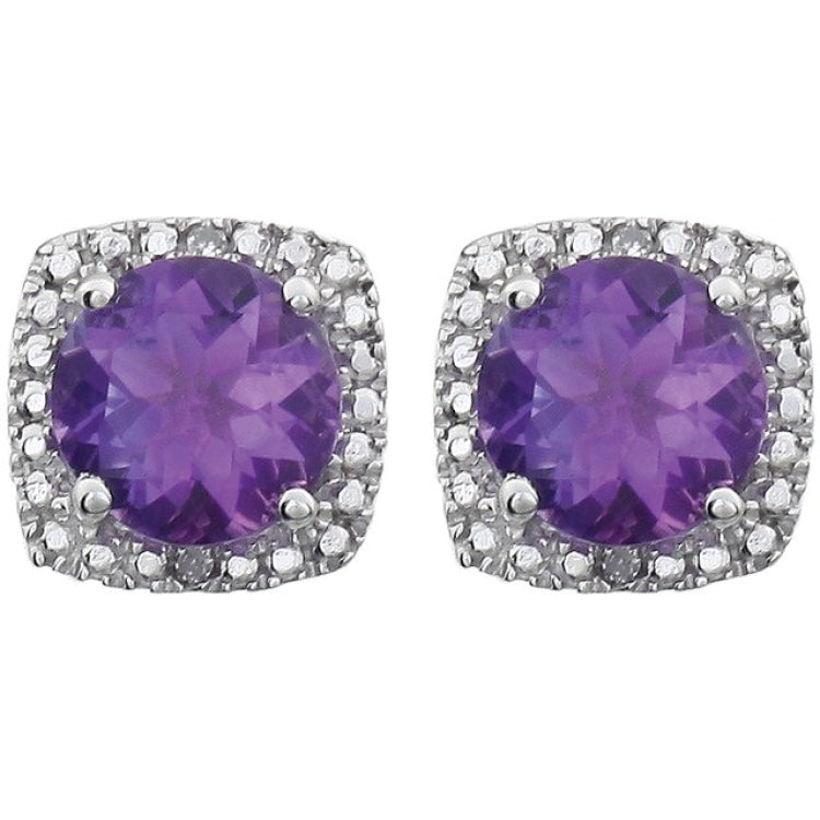 Sterling Silver Natural Amethyst & .015 CTW Natural Diamond Earrings