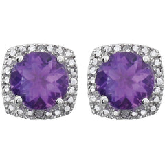 Sterling Silver Natural Amethyst & .015 CTW Natural Diamond Earrings