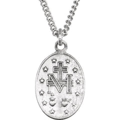 Sterling Silver 15x11 mm Oval Miraculous Medal 18" Necklace