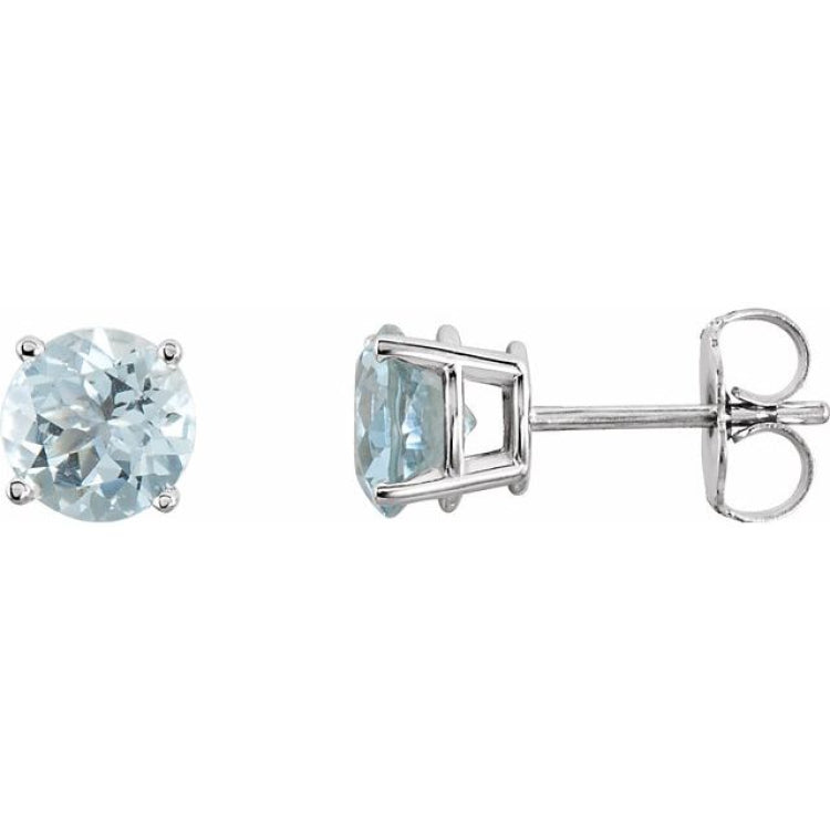 14K White 6 mm Natural Aquamarine Earrings