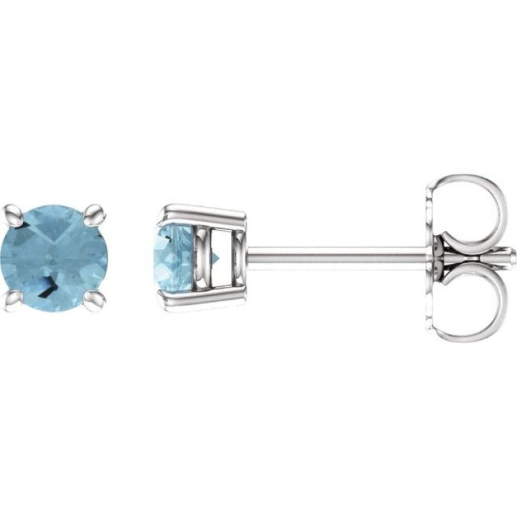 14K White 4 mm Natural Aquamarine Earrings