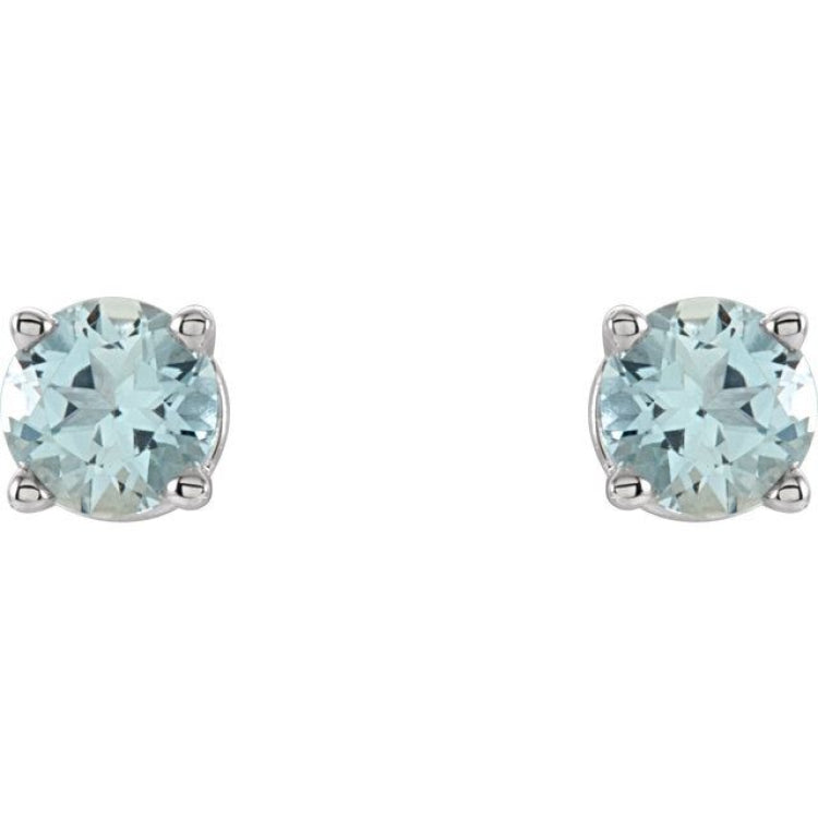 14K White 4 mm Natural Aquamarine Earrings