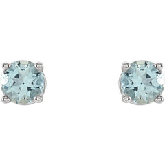 14K White 4 mm Natural Aquamarine Earrings