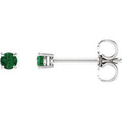 14K White 2.5 mm Natural Emerald Earrings