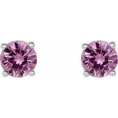 14K White 4 mm Natural Pink Sapphire Earrings
