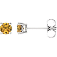 14K White 4 mm Natural Yellow Sapphire Earrings