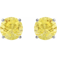 14K White 4 mm Natural Yellow Sapphire Earrings