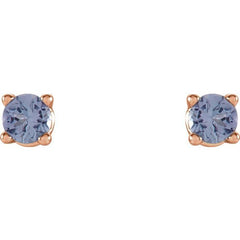 14K Rose 2.5 mm Natural Tanzanite Earrings