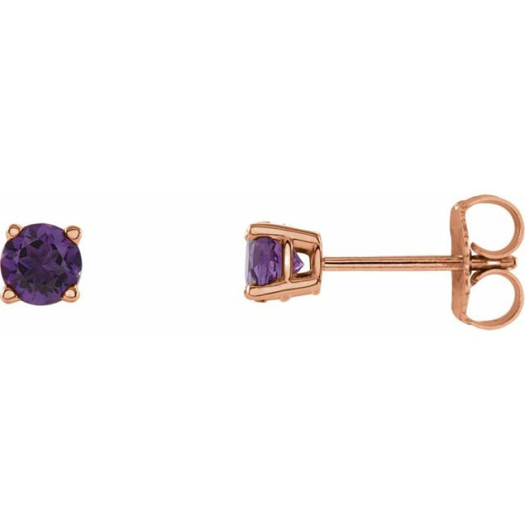 14K Rose 4 mm Natural Amethyst Earrings