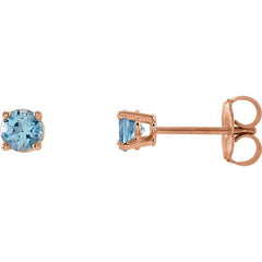 14K Rose 4 mm Natural Aquamarine Earrings