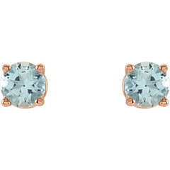 14K Rose 4 mm Natural Aquamarine Earrings