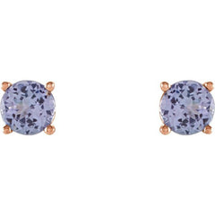 14K Rose 4 mm Natural Tanzanite Earrings