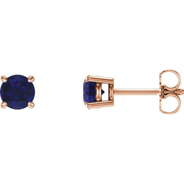 14K Rose 5 mm Natural Blue Sapphire Earrings