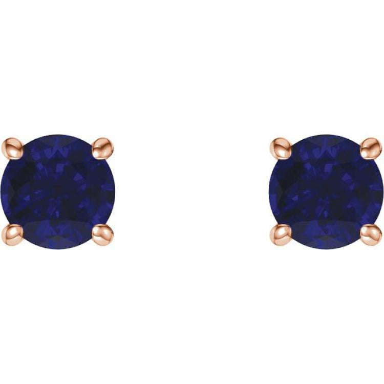 14K Rose 5 mm Natural Blue Sapphire Earrings