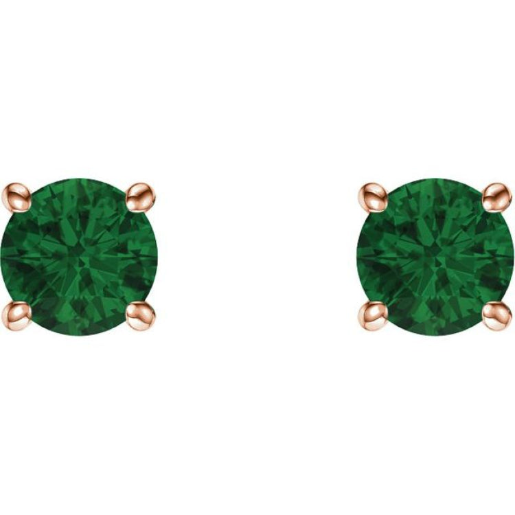 14K Rose 5 mm Natural Emerald Earrings