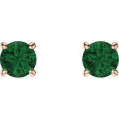 14K Rose 5 mm Natural Emerald Earrings