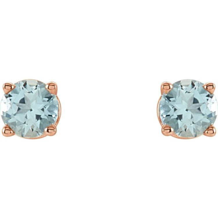 14K Rose 2.5 mm Natural Aquamarine Earrings