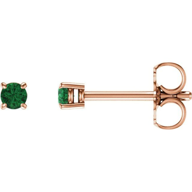 14K Rose 2.5 mm Natural Emerald Earrings