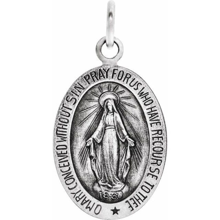 14K White 15x11 mm Oval Miraculous Medal