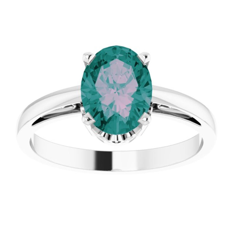 14K White Lab-Grown Alexandrite Ring