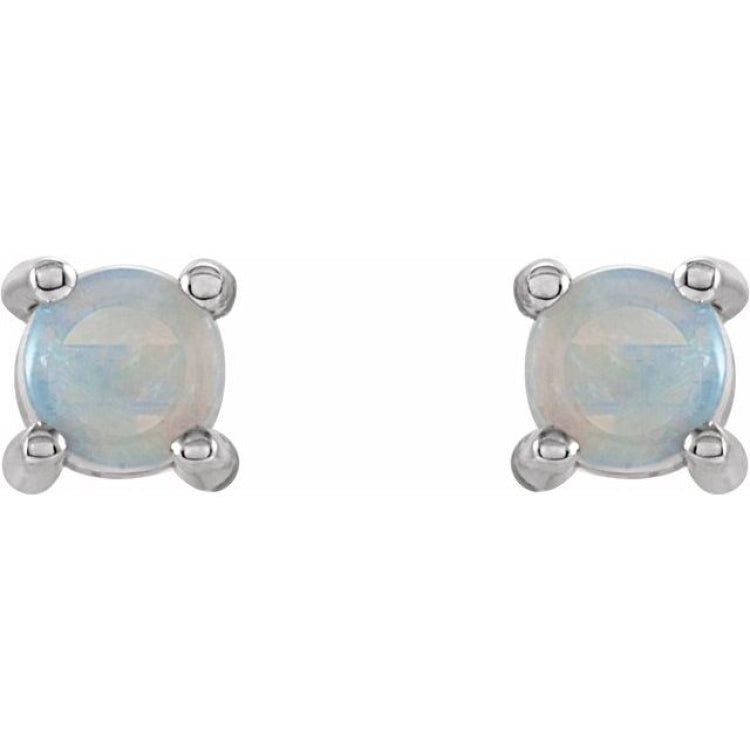 14K White 4 mm Natural White Opal Earrings