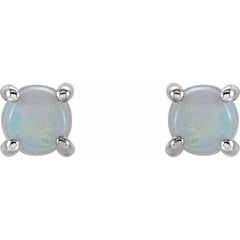 14K White 5 mm Natural White Opal Earrings