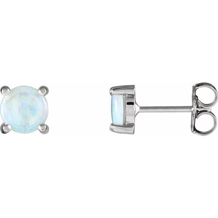 14K White 6 mm Natural White Opal Earrings
