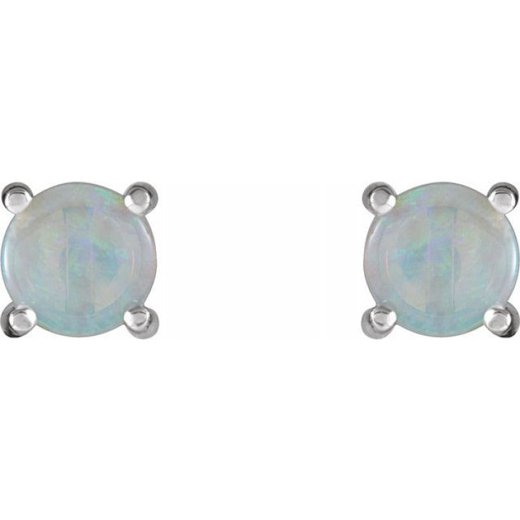 14K White 6 mm Natural White Opal Earrings