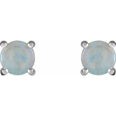 14K White 6 mm Natural White Opal Earrings