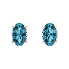 14K White Natural Blue Zircon Earrings