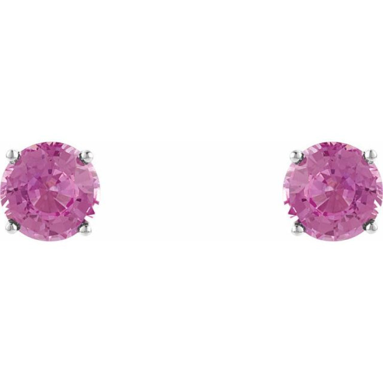 14K White 4 mm Natural Pink Tourmaline Earrings