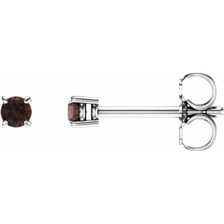 14K White 2.5 mm Natural Smoky Quartz Earrings