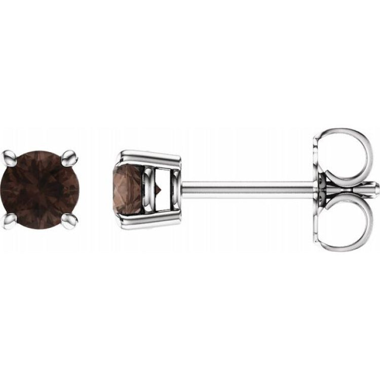 14K White 4 mm Natural Smoky Quartz Earrings